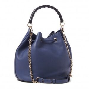 Gucci Miss Bamboo Blue Leather Bucket Bag Navy Blue